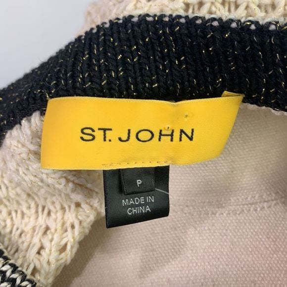 St. John cream black striped metallic cardigan