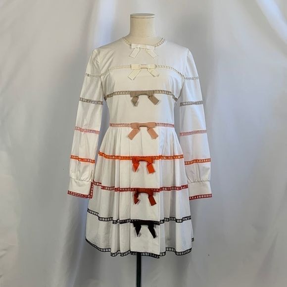 Fendi White Dress With Multi Ribbon Detail and Flare Fit