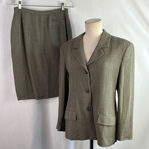 Burberry Vintage Olive Jacket and Skirt Suit Set