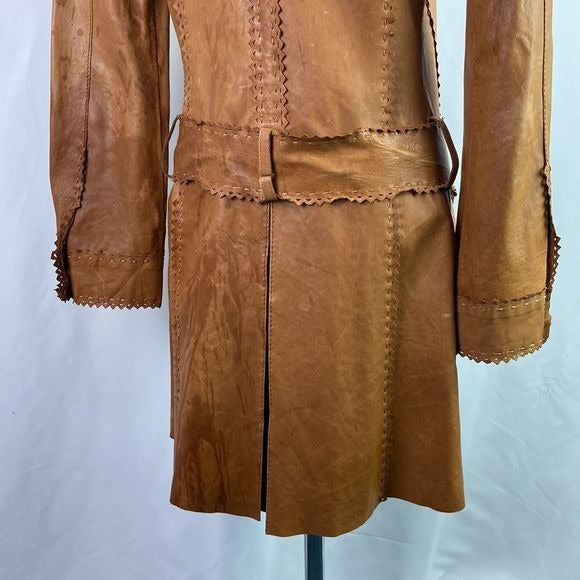 Tan Leather Stitched Trim Jacket
