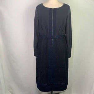 Elie Tahari blue mixed texture zip front/belted dress