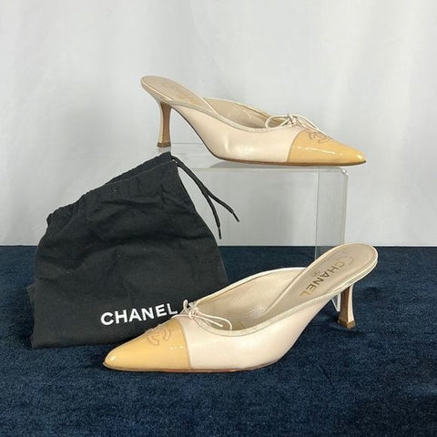 Chanel Cream Cap Toe Mules