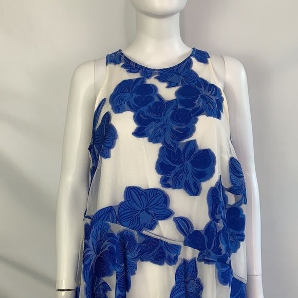 Parosh blue floral fit flare dress