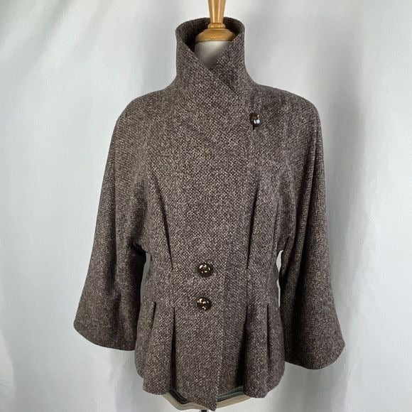 Escada Brown Tweed jacket silk print top/ brown slacks