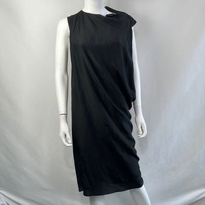 Lanvin Black Silk Zip Shoulder Asymmetrical Dress