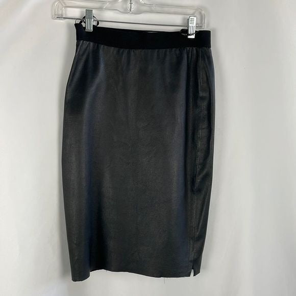 Marlene Birger Black Leather Stretch Skirt