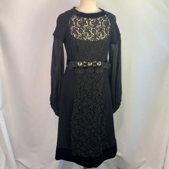 Maria Grazia Severi black with velvet/fur/beaded trim dress