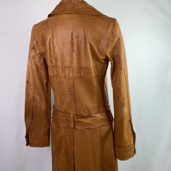 Tan Leather Stitched Trim Jacket