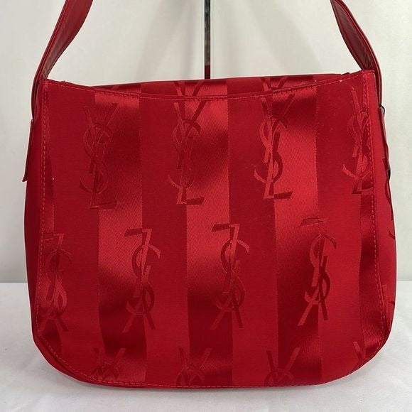 Yves St Laurent Vintage Red Satin Logo Bag