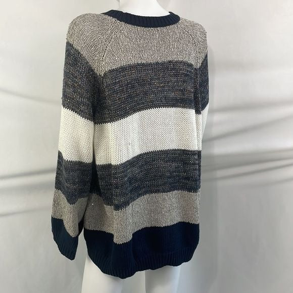 Bruno Cucinelli White Blue Sparkle Gray Sparkle Striped Sweater