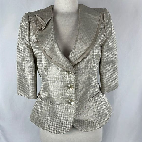 Armani Collezioni Tan Shimmer Houndstooth Jacket