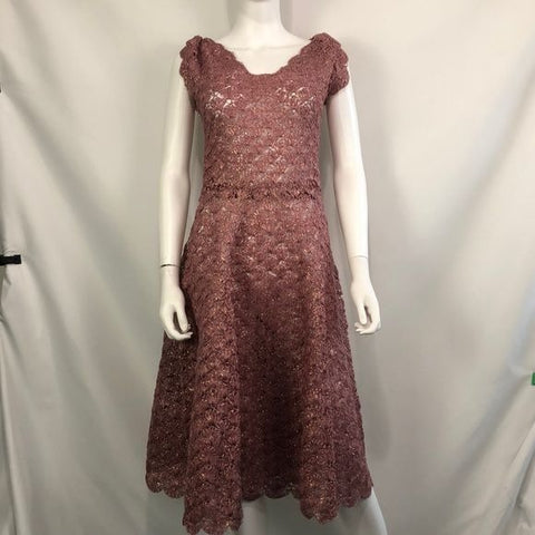 Vintage Pink and Gold Crochet Fit and Flare Dress