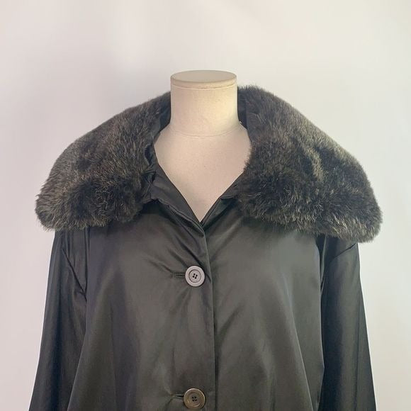 Louis Ferraud brown nylon with fur collar jacket
