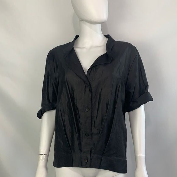 Donna Karan NWT black linen blend blouse