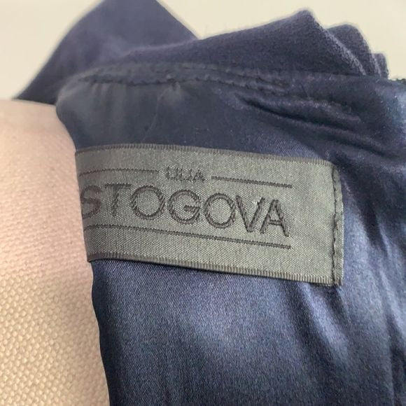 Stogova Navy Bow Sleeve with Peplum Midi Dress