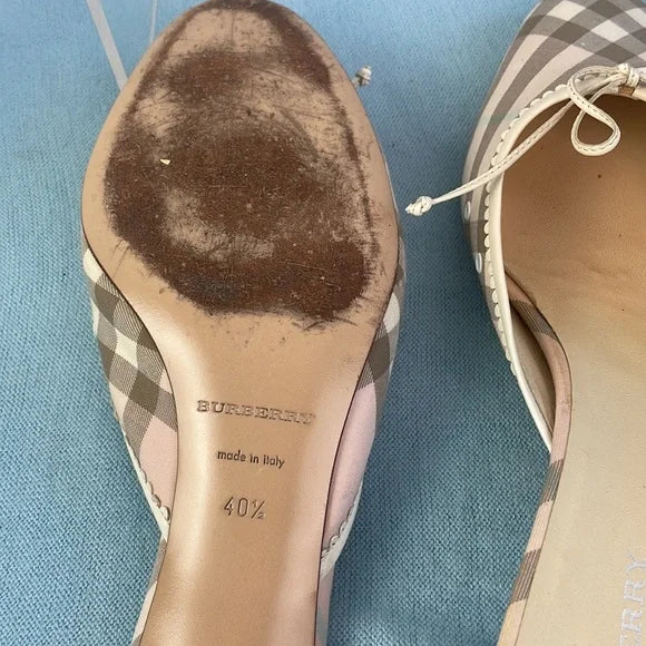 Burberry Tan Plaid Low Heel Mules Shoes