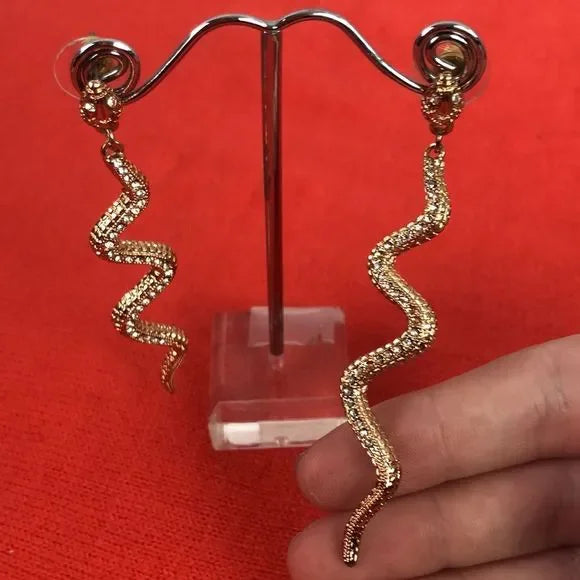 Rose Gold Crystal Large Snake Earrings