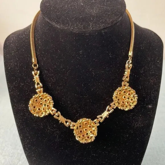 40s Barclay Golden Crystal Necklace/ Earrings Set