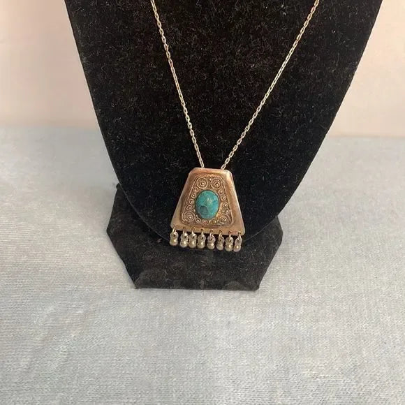 925 Turquoise Israel Pendant/Pin Necklace