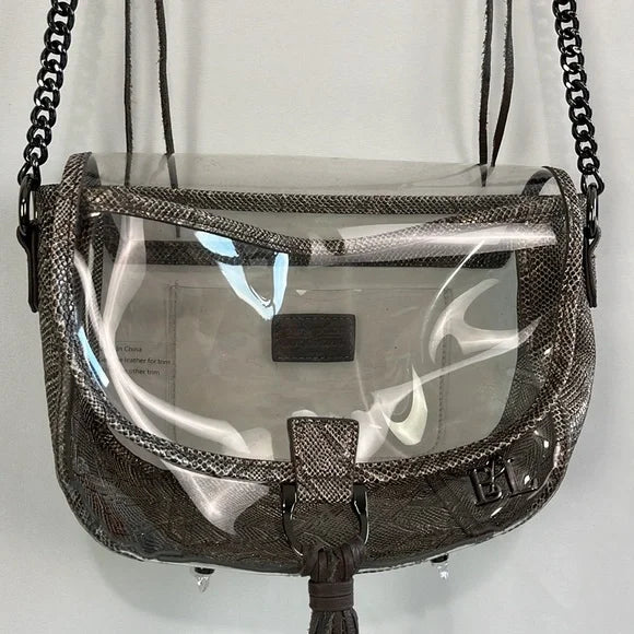 Purseception Clear Criss Body Bag with Leather Snake Pattern Trim