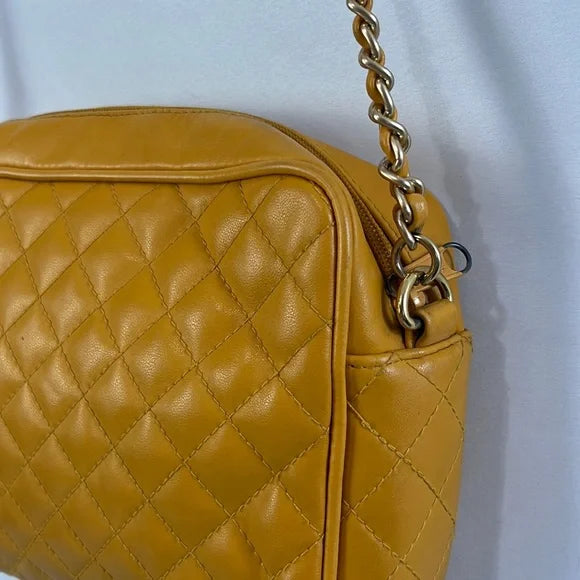 Jennifer Moore Mustard Quilted Bag with Chain Strap