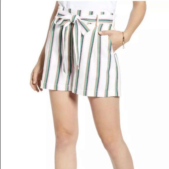 Halogen Striped Shorts with Belt