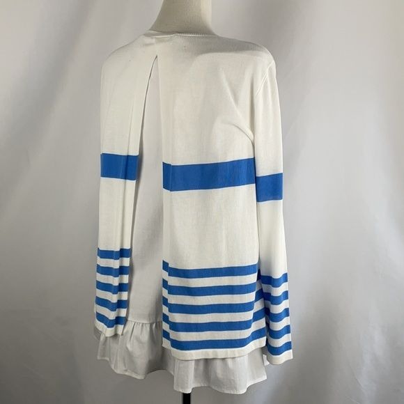 NEW Les Copains Blue Striped Top with Ruffle
