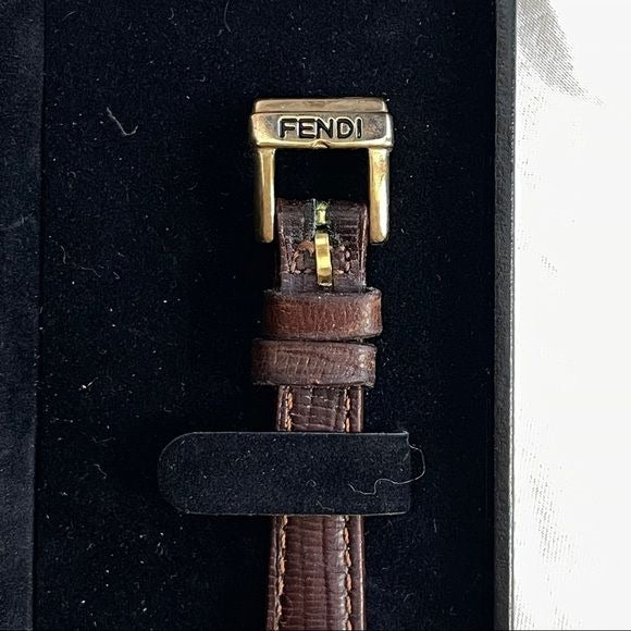 Vintage Fendi brown strap small gold face watch