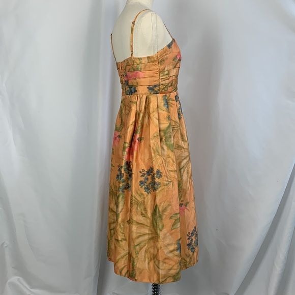 Anthropologie NWT Orange Print Pleated Bodice Dress