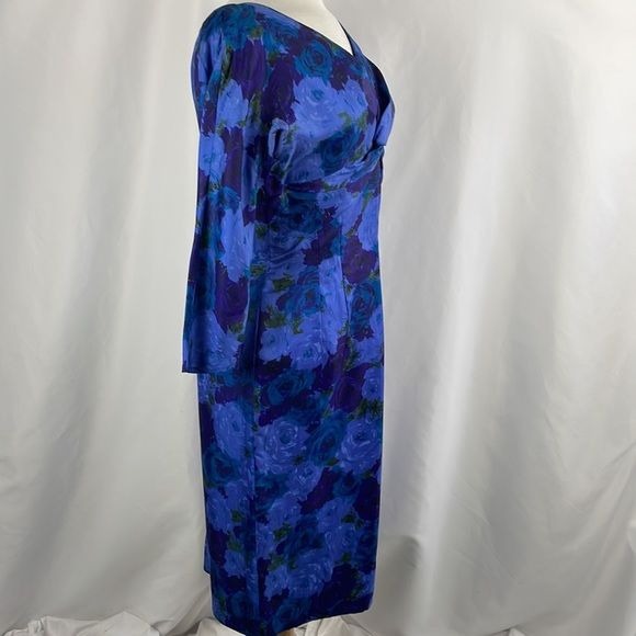 Vintage Blue Floral Hollywood Twist Front Dress