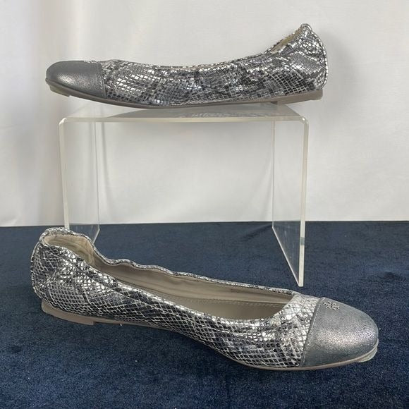 Tory Burch Silver Snake and Pewter Flats
