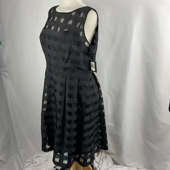 NEW Ellen Trace Black Sheer Plaid Dress with Slip