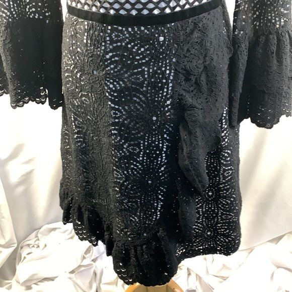 Erotokritos.Paris Black Lace Dress with ruffle trim.