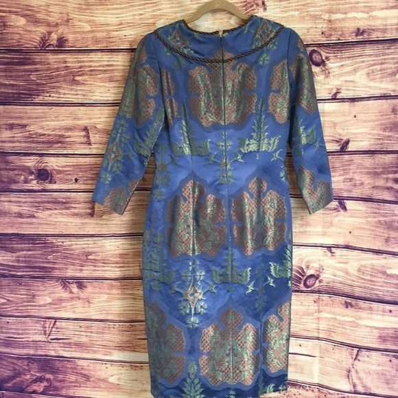 Vintage Silk Brocade Bill Blass Blue Satin Dress