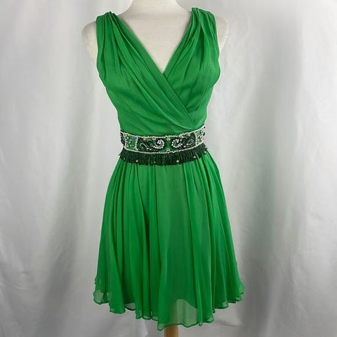Vintage Green w Beaded Waist Lilli Diamond Dress
