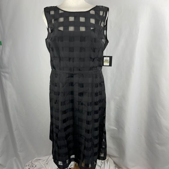 NEW Ellen Trace Black Sheer Plaid Dress with Slip