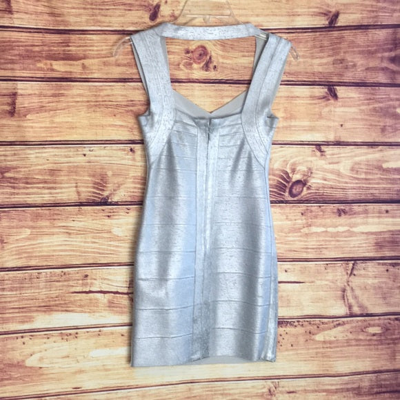 Herve Leger Silver Foil Bandage Mini Dress