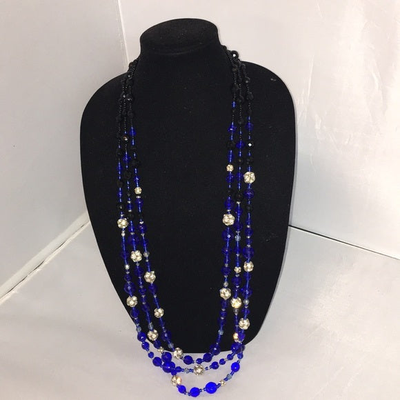RJ Graziano 3 Strand Blue/Black Crystal Necklace