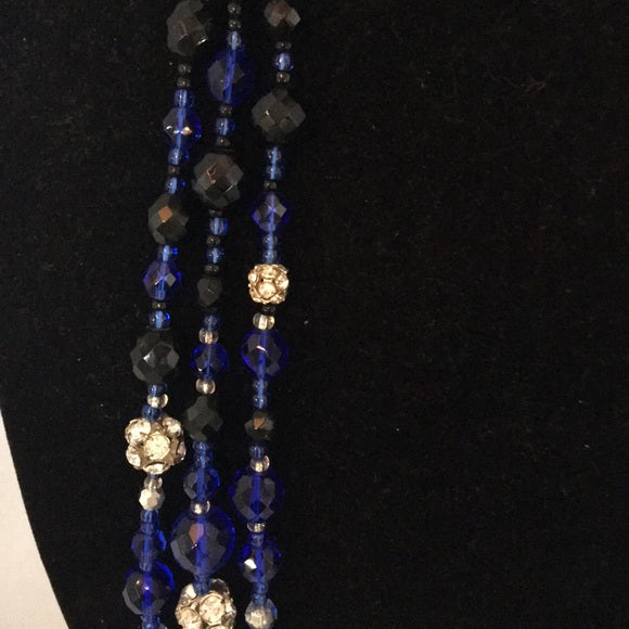 RJ Graziano 3 Strand Blue/Black Crystal Necklace