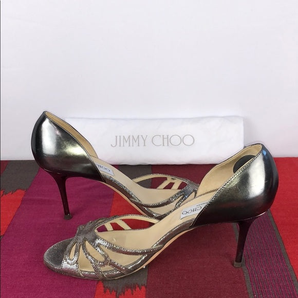 Jimmy Choo Silver Strappy D’orsay Pumps