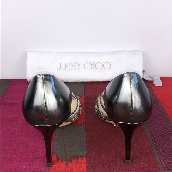 Jimmy Choo Silver Strappy D’orsay Pumps