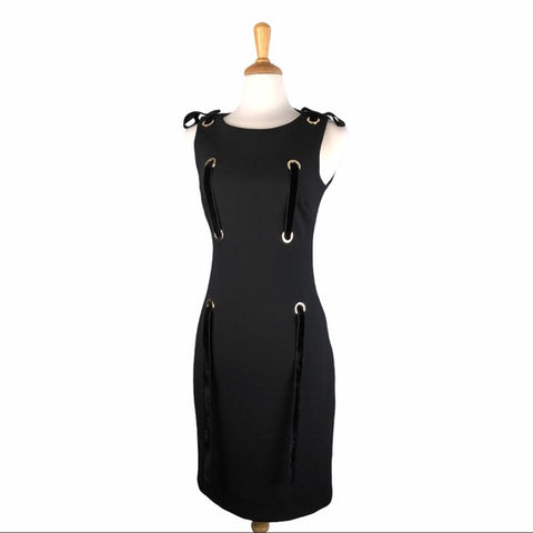 Badgley Mischka Black Velvet Ribbon Lacing Dress