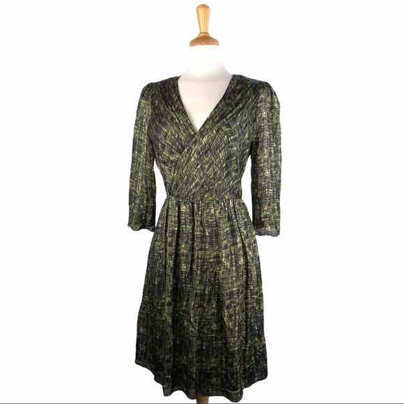 Hoss Black & Green Print Silk Dress