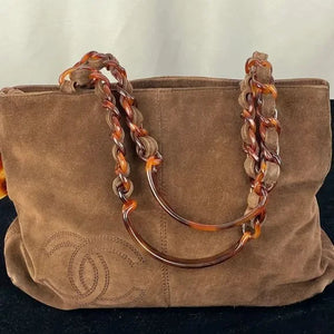 Chanel Brown Suede Bag With Tortoise Handles