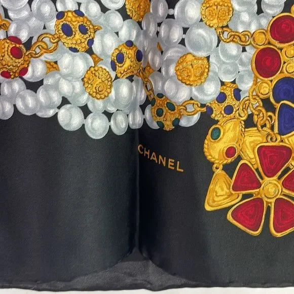 Chanel Vintage 90’s Pearl And Stones Print Scarf