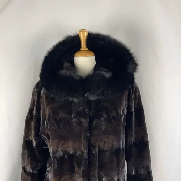 Sheared mink coat with fox trim 3/4
