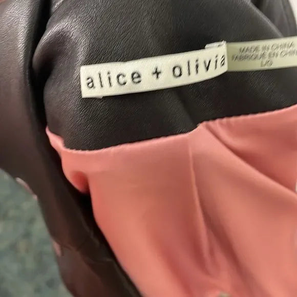 Alice + Olivia Pink/Black Leather Moto Jacket