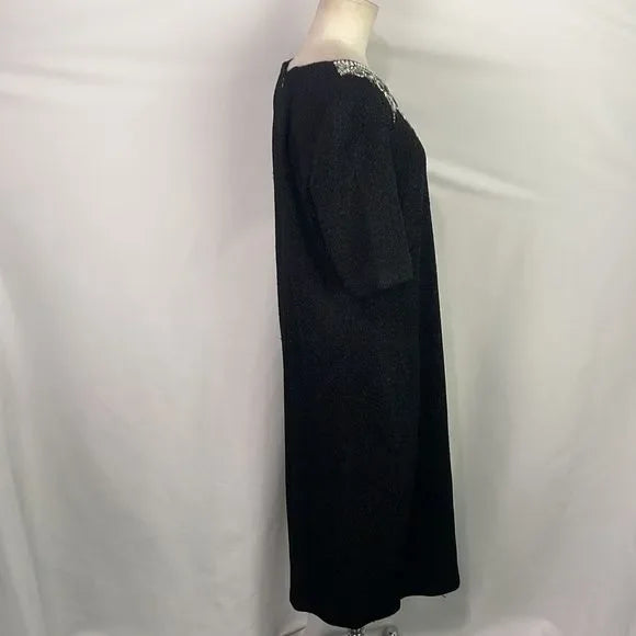 St John Black Shimmer Knit With Beaded Neck Dress