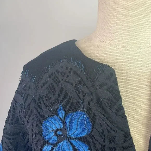 Lela Rose Black Blue Floral Lace Caplet Top Dress