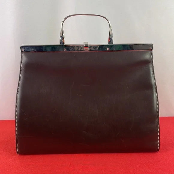 Ralph Lauren Brown Leather with Silver Frame Bag